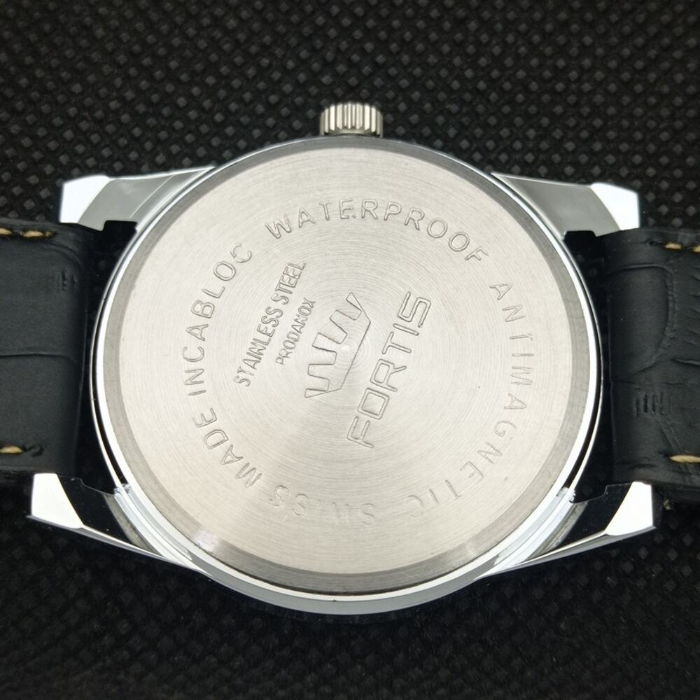 Vintage 1976 Fortis Manual Mens Silver Watch W/Leather Strap & Red accents - Picture 8 of 8
